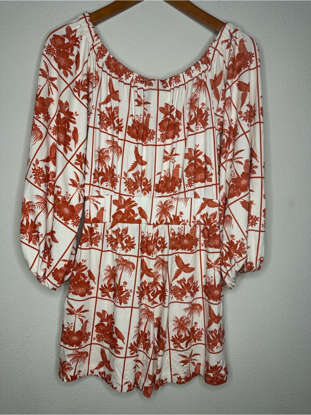 NWOT Farm Rio x Anthropologie Tropical Off Shoulder Romper XS Pocket Puff Sleeve - Picture 7 of 13